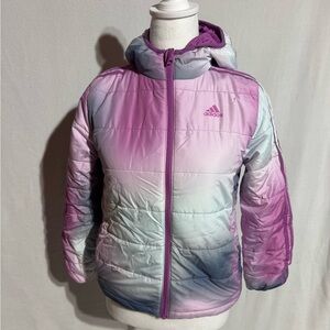 Adidas Kids Purple Gradient Puffer Hooded Jacket Size Medium 10/12